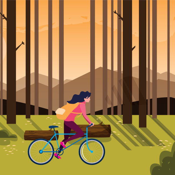 旅行家女人与包骑自行车图片下载