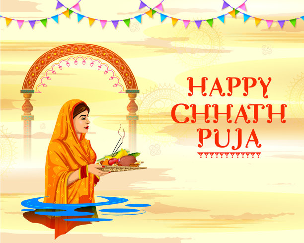 快乐chhath puja假日背景阳光图片下载