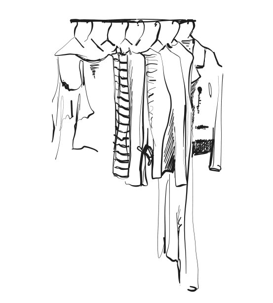 衣橱素描衣服挂衣架外套和图片下载