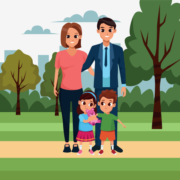快乐的夫妇和孩子们丰富多彩的设计图片下载