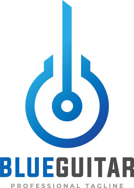 蓝色吉他音乐标志设计图片下载