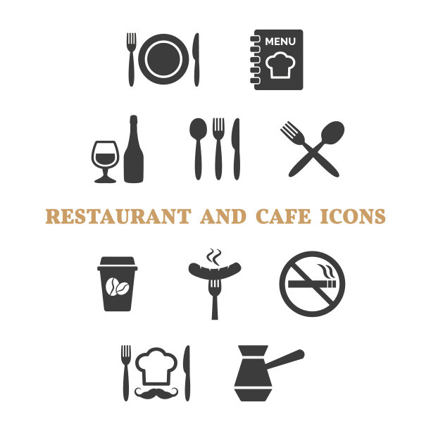 餐厅和咖啡馆图标设置在白色背景图片下载