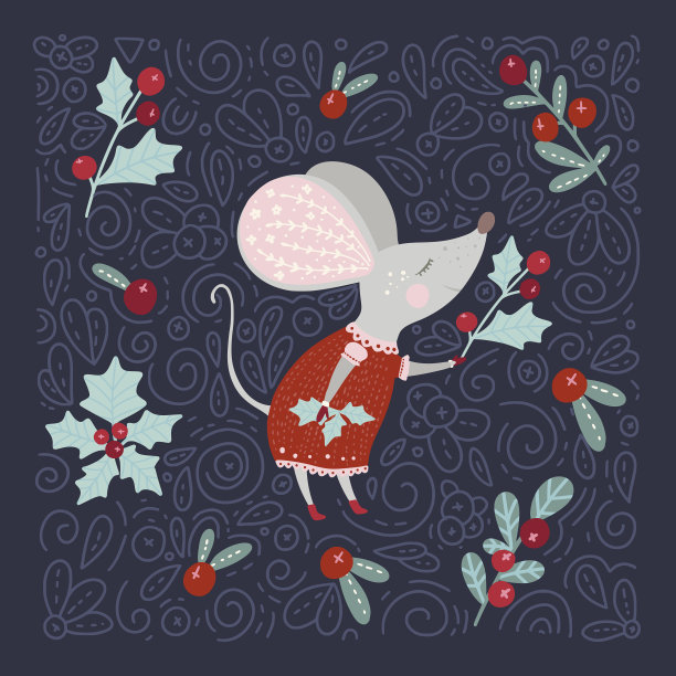 圣诞卡通鼠标在一个扁平的风格图片下载