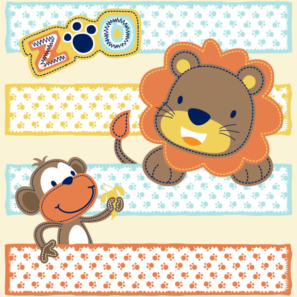 卡通上的狮子和猴子的彩色脚印图片下载