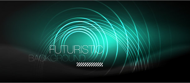 黑色抽象背景与发光的霓虹灯圈图片下载