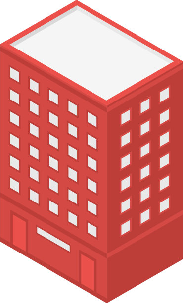 红色城市建筑图标的等距风格图片下载