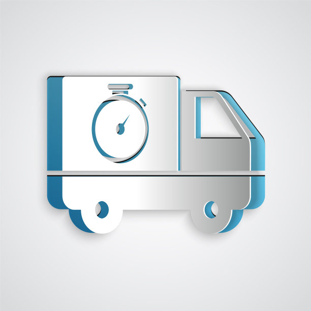 剪纸物流配送车和秒表图片下载