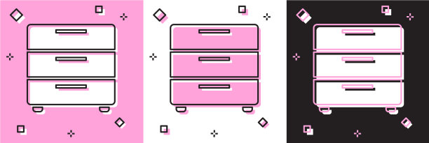 设置家具床头柜图标孤立在粉红色和图片下载