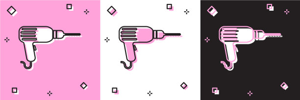 设置钻机图标隔离在粉红色和白色图片下载