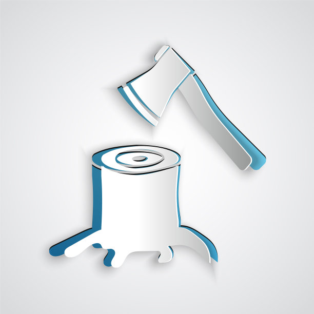 剪纸木斧在树桩上孤立图标图片下载