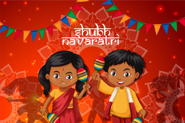 纳瓦拉特里海报设计与快乐的孩子图片下载