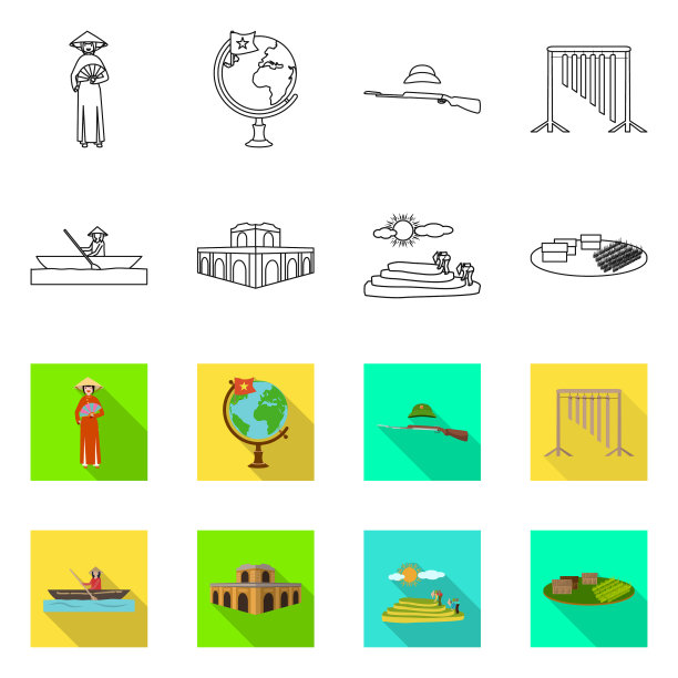 孤立对象旅行和国家图标集图片下载