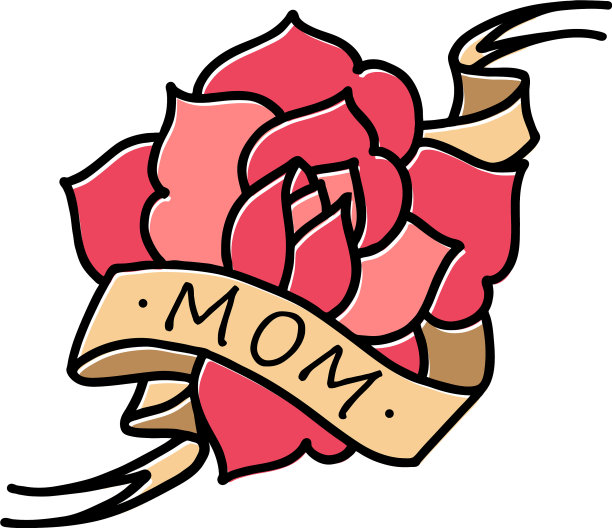 有缎带的玫瑰纹身，还有妈妈和妈妈图片下载