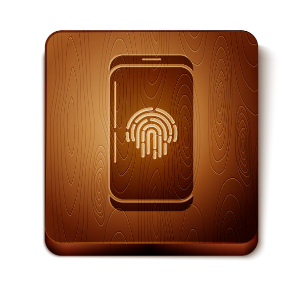 带有指纹扫描图标的棕色智能手机图片下载