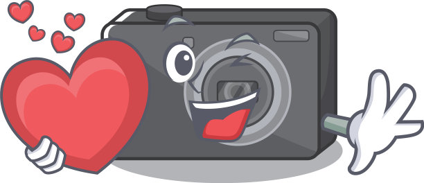 用心形数码相机配上吉祥物图片下载