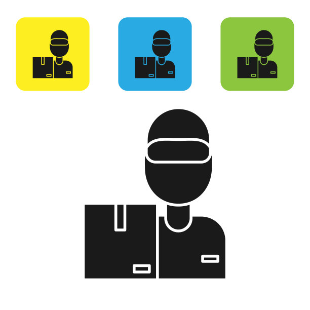 黑色快递员与纸板箱图标图片下载