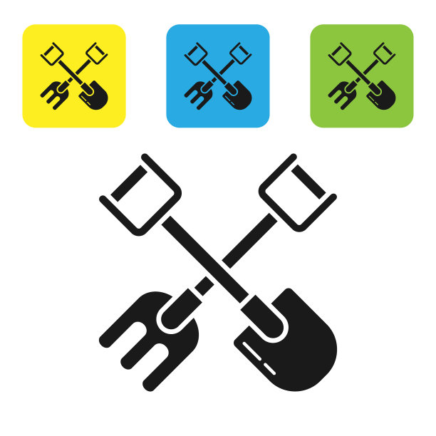 黑色铲子和耙图标孤立在白色图片下载