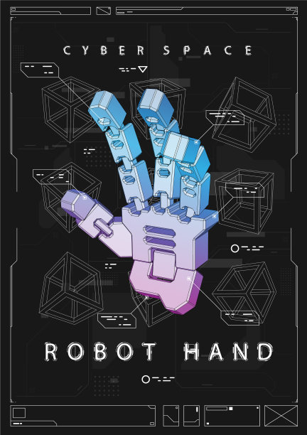 抽象的未来主义海报与机器人手图片下载