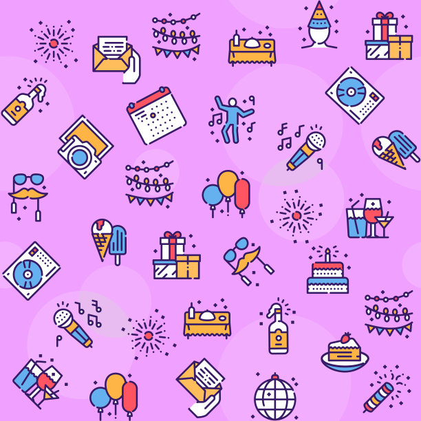 生日物品颜色线性图标集图片下载