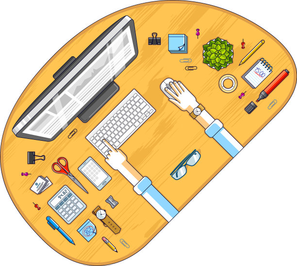 工作台工作空间俯视图与手办公室图片下载