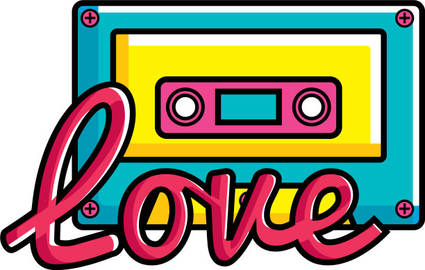 盒式音乐与爱的字母流行艺术风格图片下载