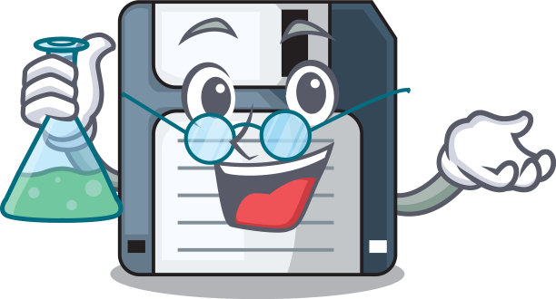 教授软盘与吉祥物隔离图片下载