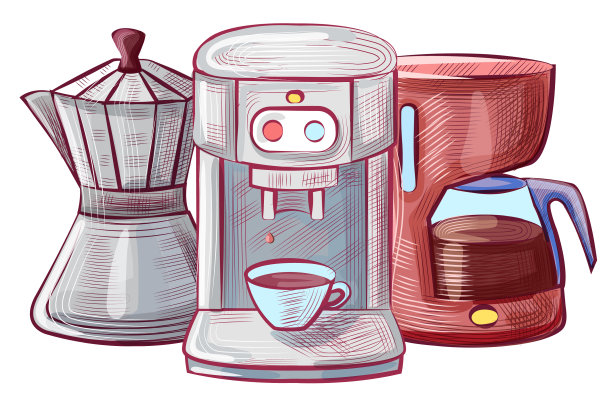 摩卡壶和咖啡机图片下载