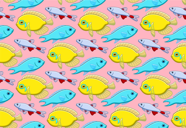 鱼无缝图案在粉红色的背景图片下载