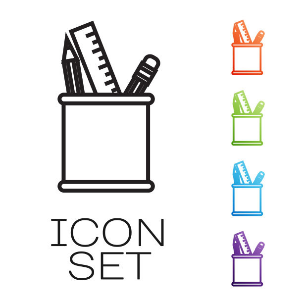 黑线铅笔盒文具图标孤立上图片下载
