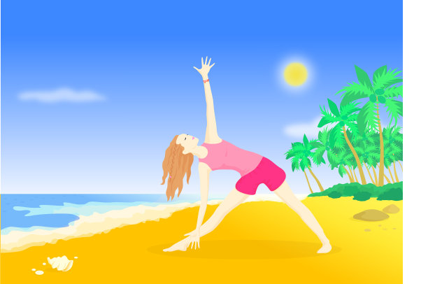 在海滩上练习瑜伽的女人图片下载