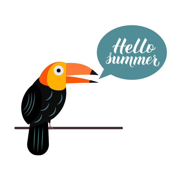 你好夏日字母与可爱的卡通热带图片下载