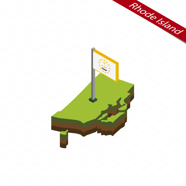 罗德岛等距地图和旗帜图片下载