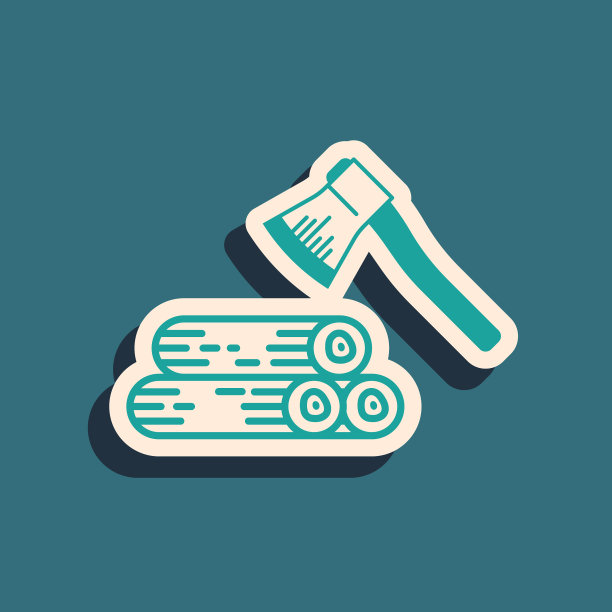 绿色木斧和木图标孤立在蓝色图片下载