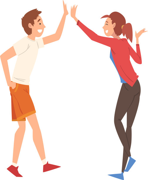 年轻男子和女子互相击掌图片下载