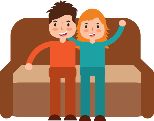 男孩和女孩坐在沙发上图片下载