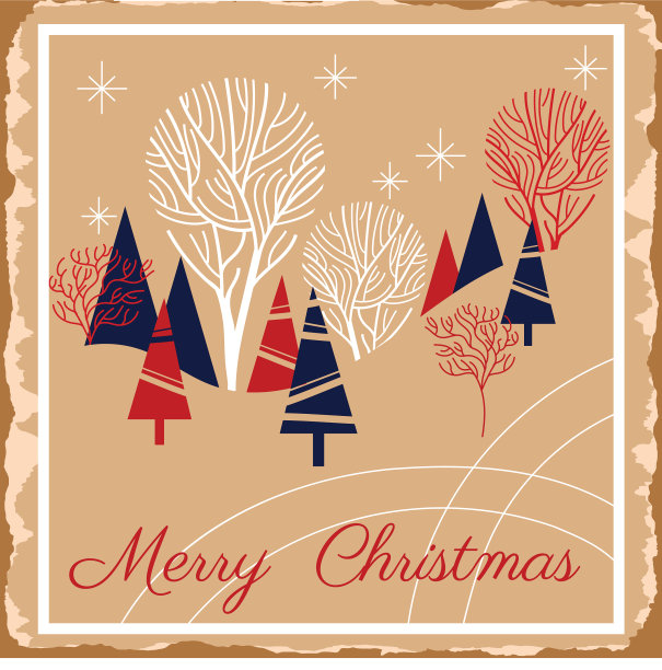 快乐圣诞贺卡与雪景景图片下载