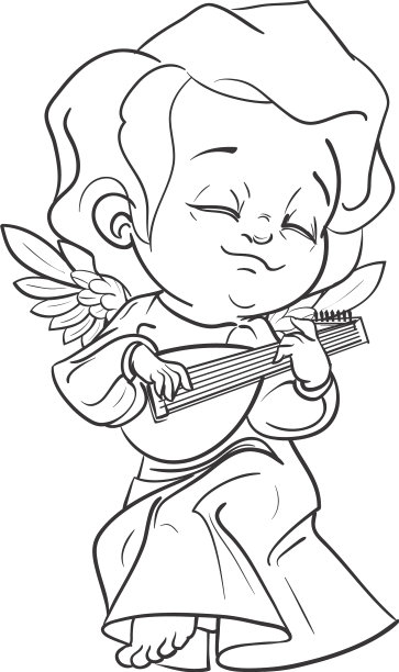 可爱的小天使用琵琶弹奏音乐图片下载