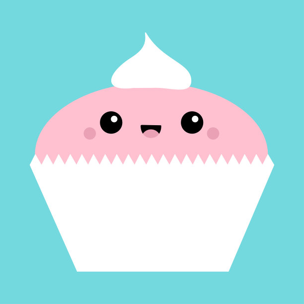 蛋糕图标。可爱的卡通卡哇伊滑稽的微笑婴儿角色。脸上带着眼睛、嘴巴、腮红。情人节快乐标志符号。平面设计风格。贺卡。孤立。蓝色背景。图片下载