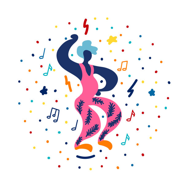 平配涂鸦跳舞的男士亮色新潮图片下载