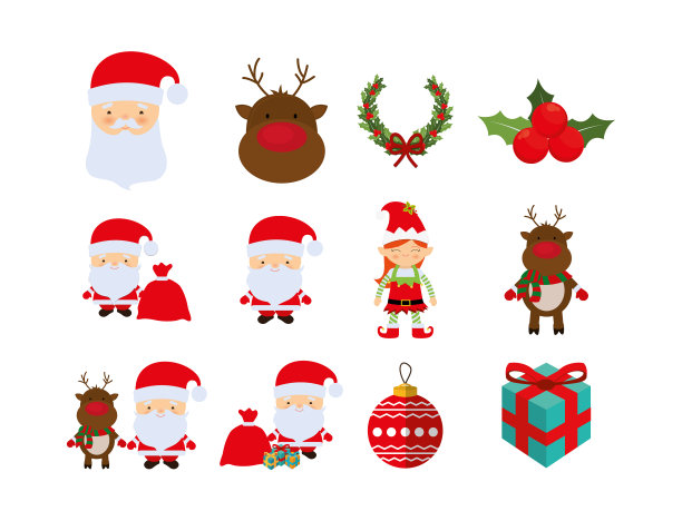 各种圣诞快乐图标套装图片下载