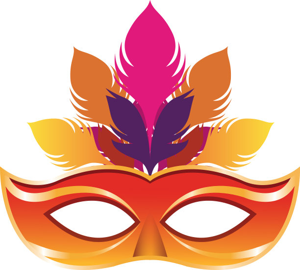 五彩缤纷的嘉年华面具与羽毛图标图片下载