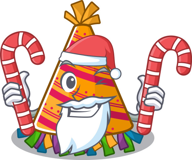 圣诞老人与糖果派对帽在上面的吉祥物图片下载