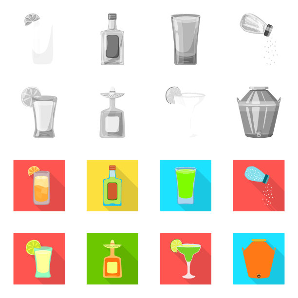 孤立对象咖啡馆和拉丁标志集图片下载