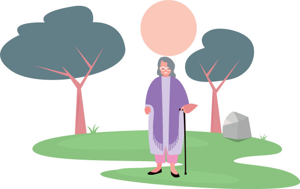 可爱的奶奶拄着拐杖在公园里图片下载