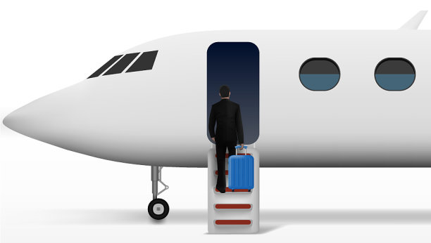 带着拉杆行李箱的商人在飞机上行走图片下载