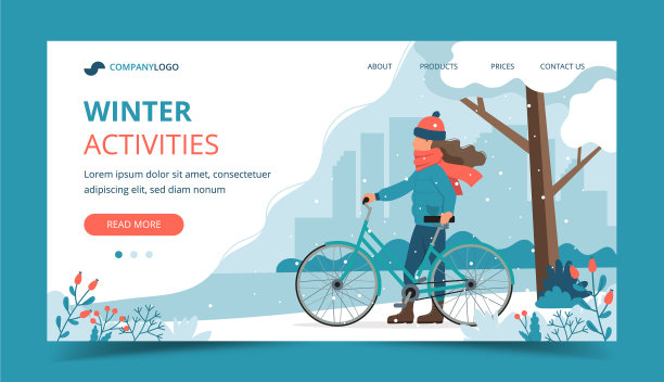 女孩与自行车在公园在冬季着陆页图片下载