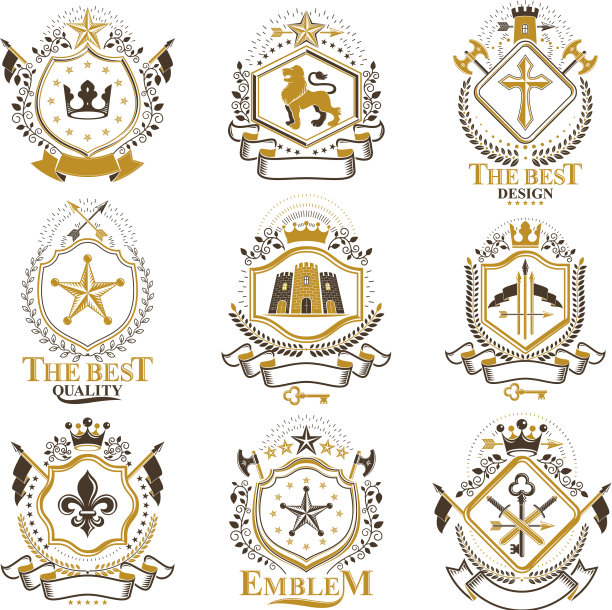 复古装饰纹章组成图片下载