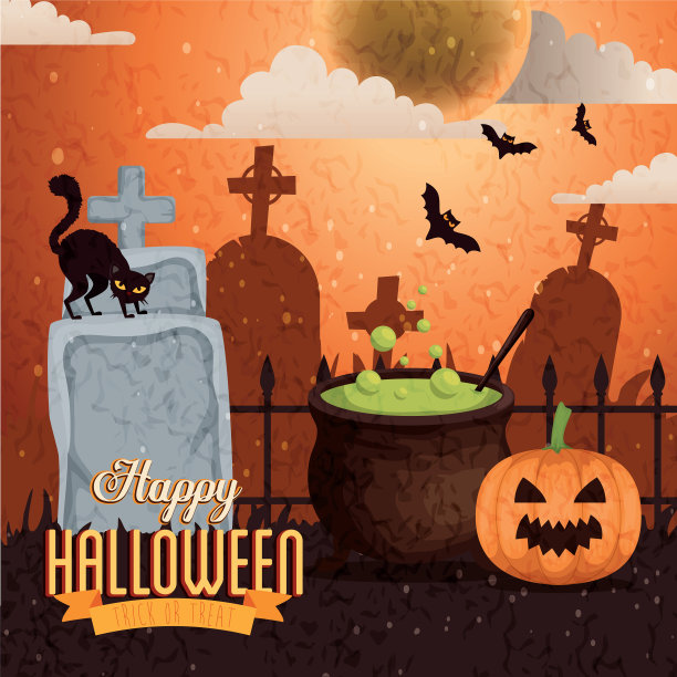 南瓜锅和图标万圣节快乐图片下载