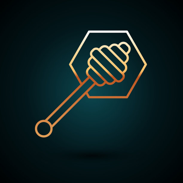 金线蜂蜜勺棒图标孤立在黑暗图片下载