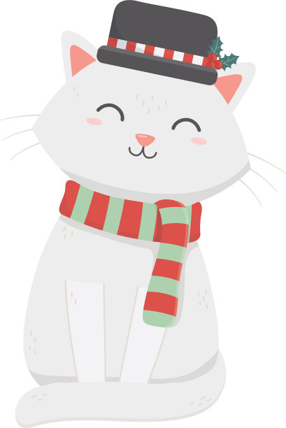 白猫戴着帽子和围巾庆祝快乐图片下载